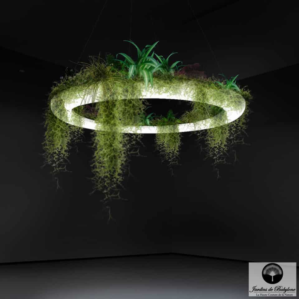 design végétal d'une lampe végétale avec ses plantes