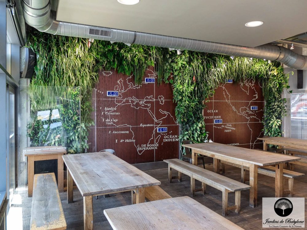 mur végétal dans le restaurant du tour du monde